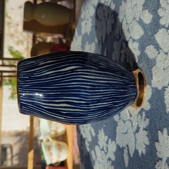 Anthropologie Ruan Hoffmann MMXIV Jardin Des Plantes Vase Blue Stripe w/Gold - Picture 4 of 6